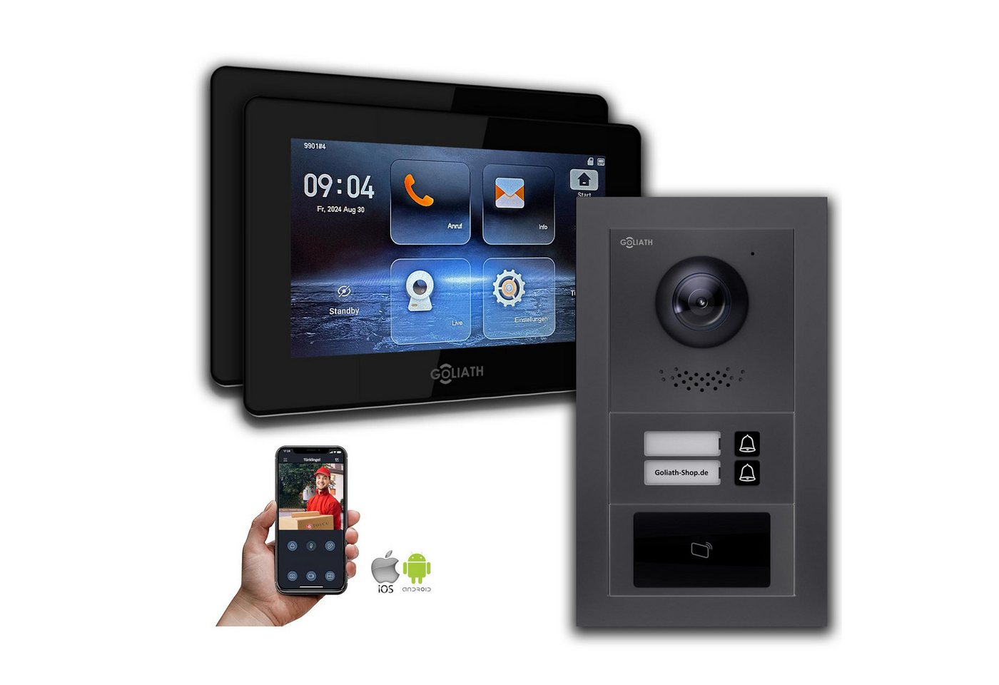 Goliath Intercom Video-Türsprechanlage Goliath 2-Draht BUS Video Türklingel: 2 Familienhaus, RFID, Anthrazit (Privat oder Gewerblich) von Goliath Intercom