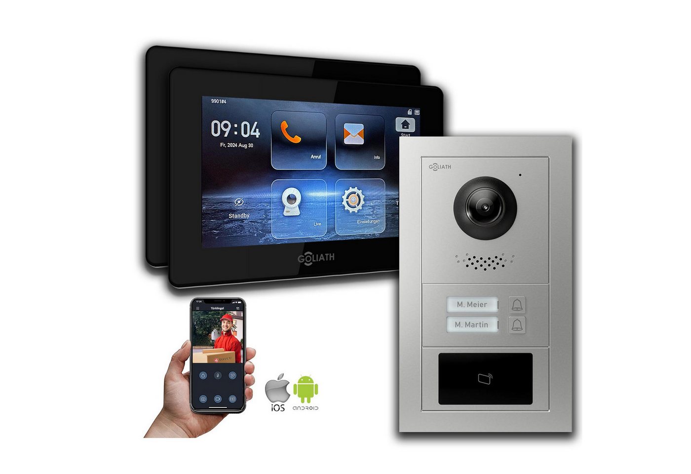 Goliath Intercom Video-Türsprechanlage Goliath 2-Draht BUS Video Türklingel: 2 Familienhaus, RFID, Silber (Privat oder Gewerblich) von Goliath Intercom