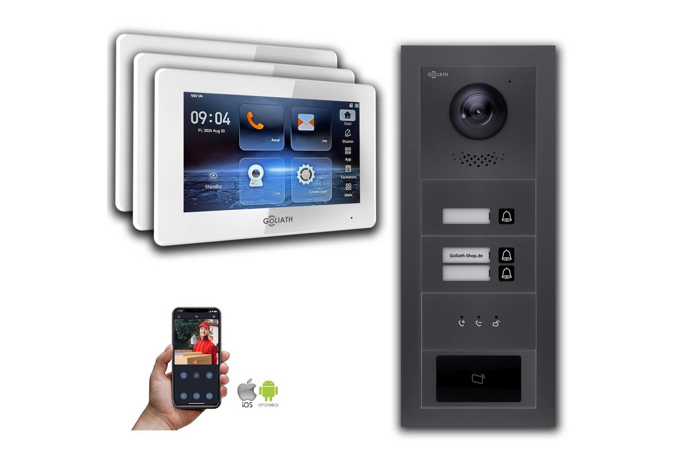 Goliath Intercom Video-Türsprechanlage Goliath 2-Draht BUS Video Türsprechanlage: 3 Familienhaus, RFID, Anzei (Privat oder Gewerblich) von Goliath Intercom