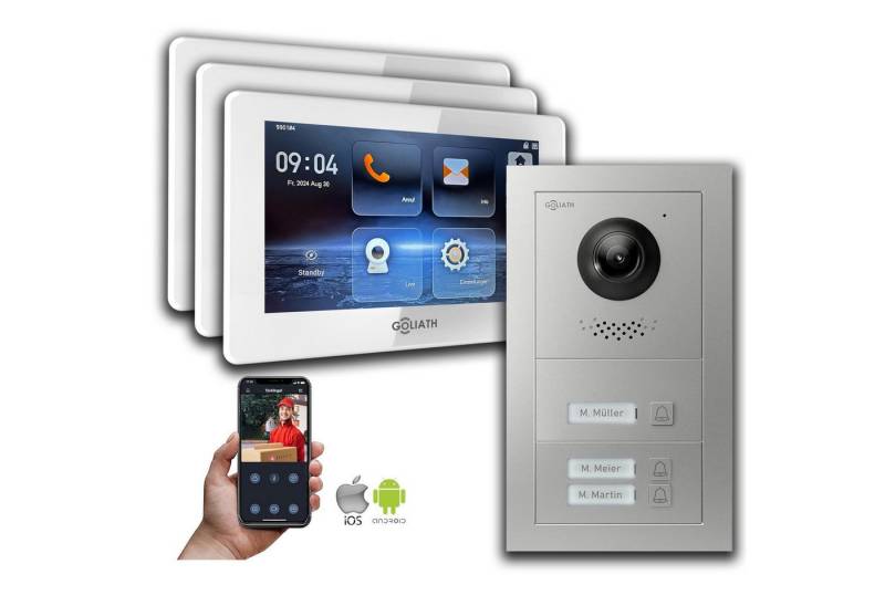 Goliath Intercom Video-Türsprechanlage Goliath 2-Draht BUS Video Türsprechanlage: 3 Familienhaus, Smartphone (Privat oder Gewerblich) von Goliath Intercom