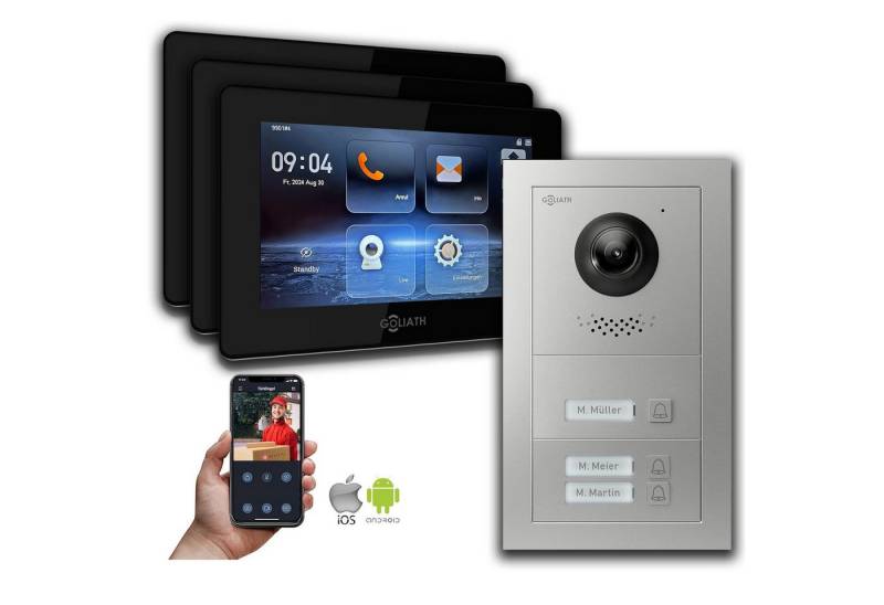 Goliath Intercom Video-Türsprechanlage Goliath 2-Draht BUS Video Türsprechanlage: 3 Familienhaus, Smartphone (Privat oder Gewerblich) von Goliath Intercom