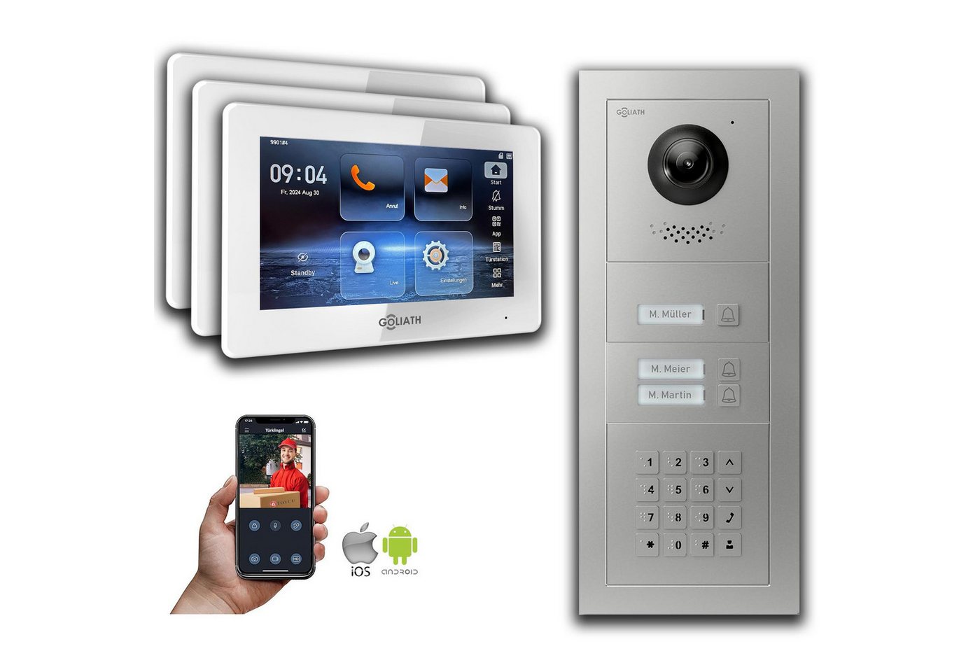 Goliath Intercom Video-Türsprechanlage Goliath 2-Draht BUS Video Türsprechanlage: 3 Familienhaus, Zahlencode, (Privat oder Gewerblich) von Goliath Intercom