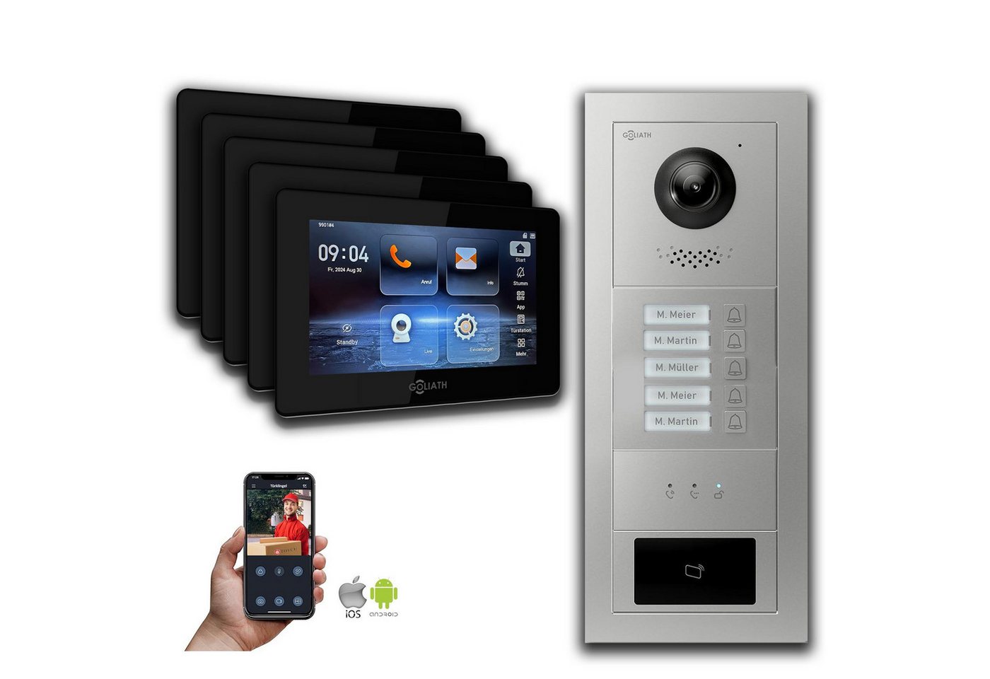 Goliath Intercom Video-Türsprechanlage Goliath 2-Draht BUS Video Türsprechanlage: 5 Familienhaus, RFID, Anzei (Privat oder Gewerblich) von Goliath Intercom