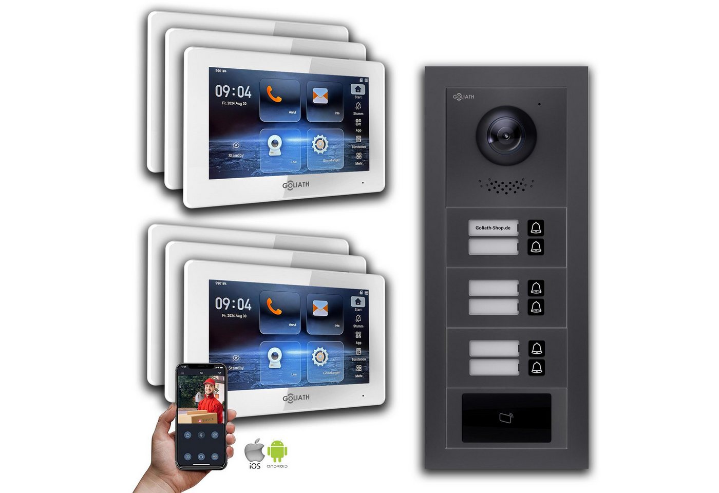 Goliath Intercom Video-Türsprechanlage Goliath 2-Draht BUS Video Türsprechanlage: 6 Familienhaus, RFID, Anthr (Privat oder Gewerblich) von Goliath Intercom