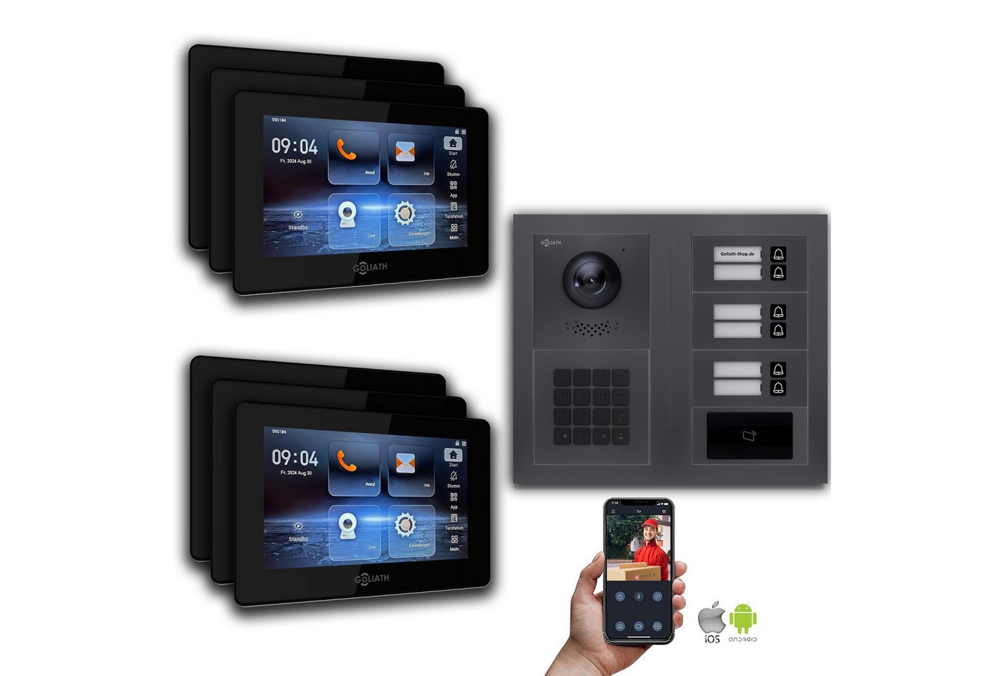 Goliath Intercom Video-Türsprechanlage Goliath 2-Draht BUS Video Türsprechanlage: 6 Familienhaus, RFID, Zahle (Privat oder Gewerblich) von Goliath Intercom