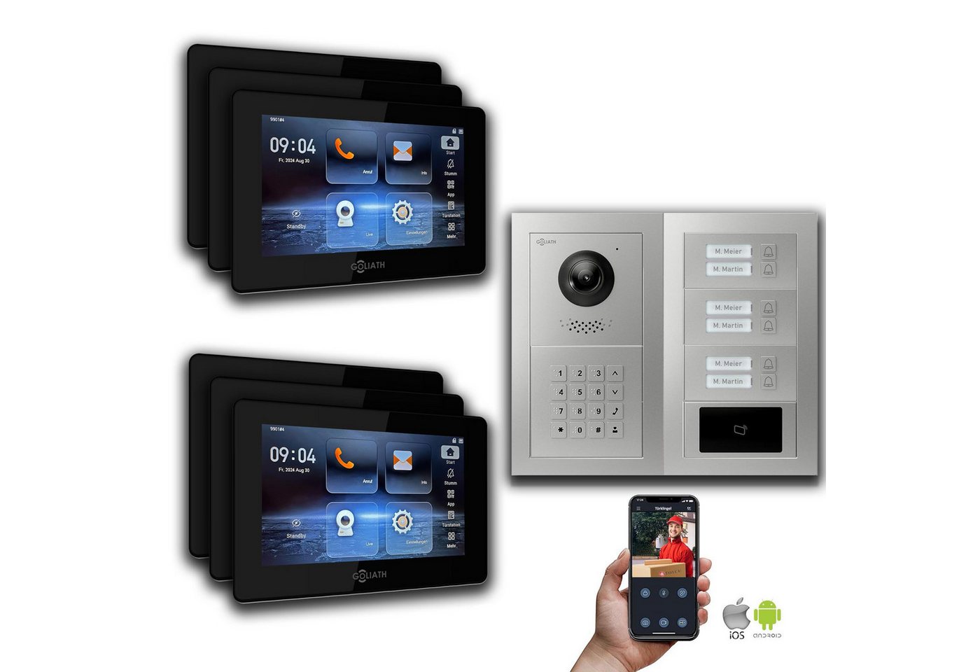 Goliath Intercom Video-Türsprechanlage Goliath 2-Draht BUS Video Türsprechanlage: 6 Familienhaus, RFID, Zahle (Privat oder Gewerblich) von Goliath Intercom