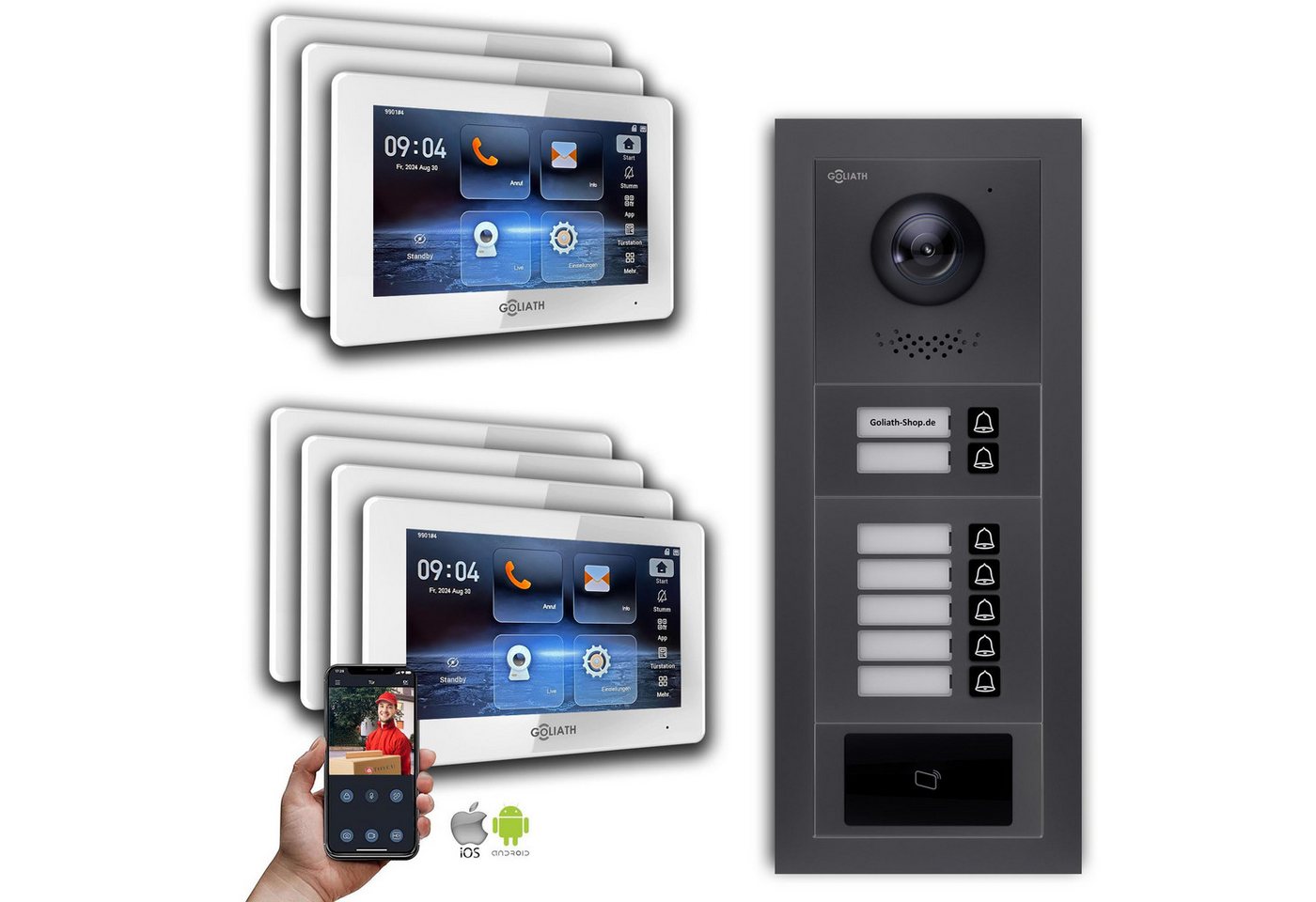Goliath Intercom Video-Türsprechanlage Goliath 2-Draht BUS Video Türsprechanlage: 7 Familienhaus, RFID, Anthr (Privat oder Gewerblich) von Goliath Intercom