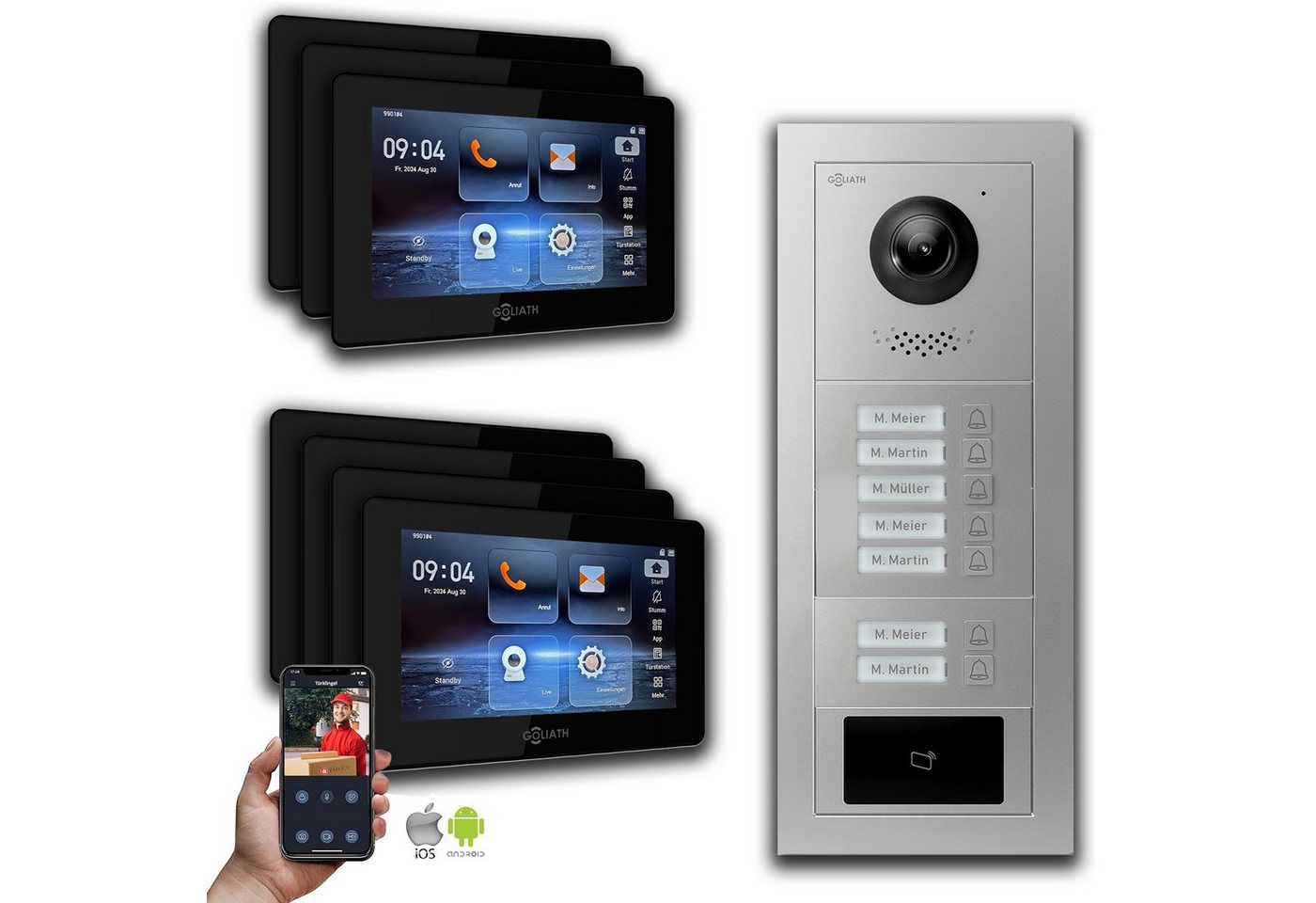 Goliath Intercom Video-Türsprechanlage Goliath 2-Draht BUS Video Türsprechanlage: 7 Familienhaus, RFID, Silbe (Privat oder Gewerblich) von Goliath Intercom