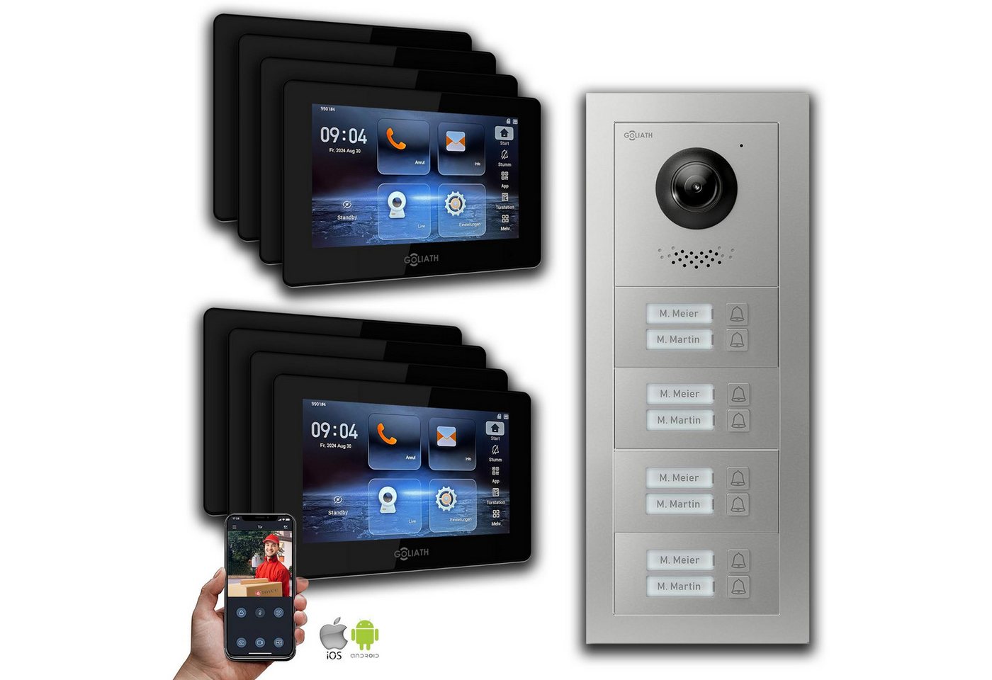Goliath Intercom Video-Türsprechanlage Goliath 2-Draht BUS Video Türsprechanlage: 8 Familienhaus, Smartphone (Privat oder Gewerblich) von Goliath Intercom