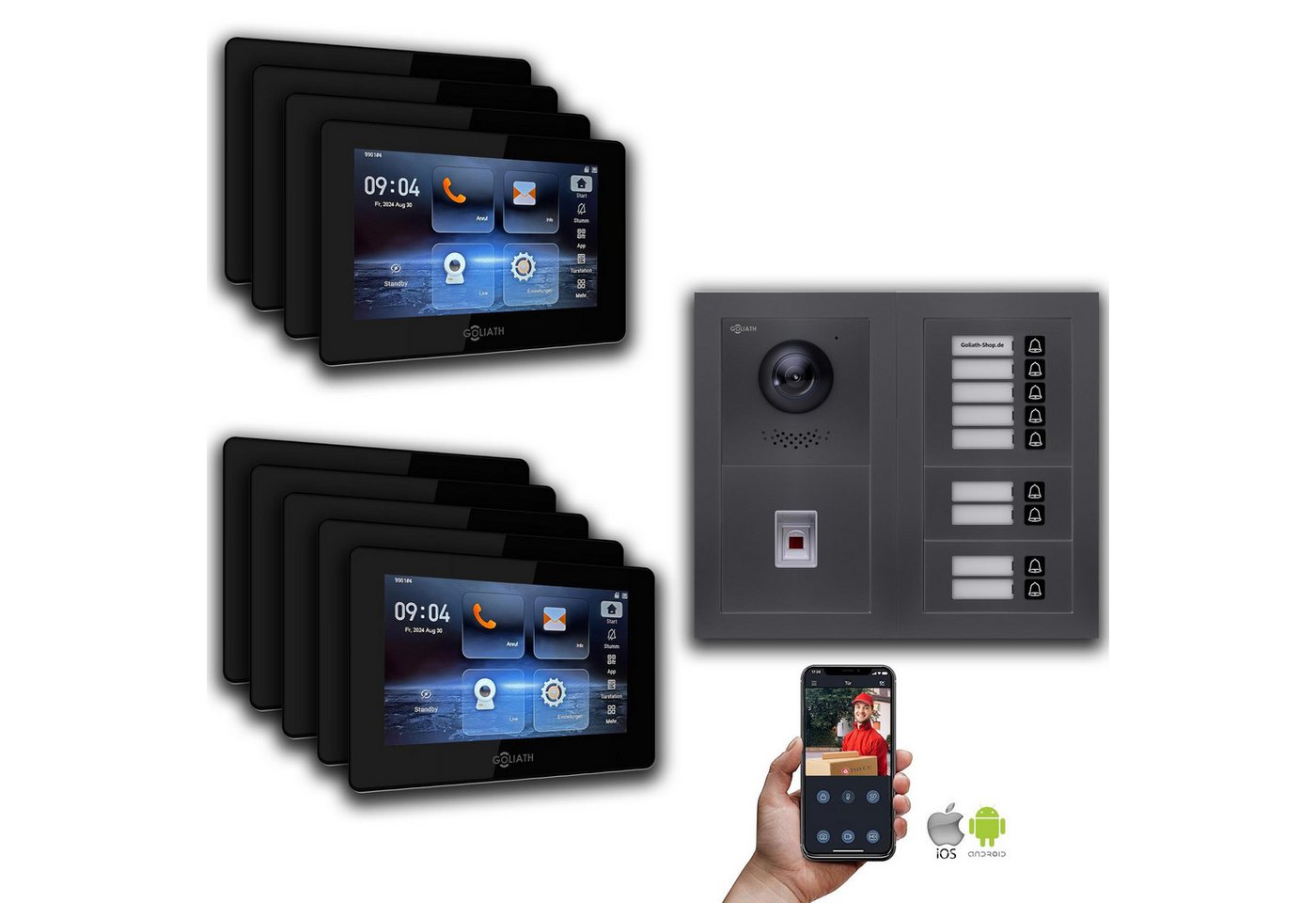 Goliath Intercom Video-Türsprechanlage Goliath 2-Draht BUS Video Türsprechanlage: 9 Familienhaus, Fingerprint (Privat oder Gewerblich) von Goliath Intercom