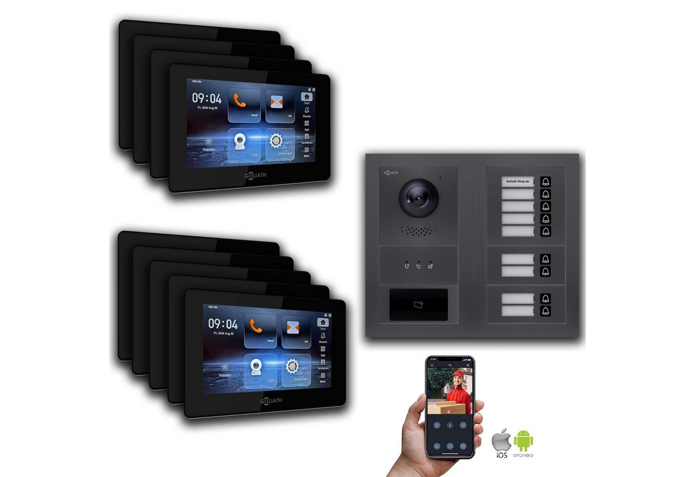 Goliath Intercom Video-Türsprechanlage Goliath 2-Draht BUS Video Türsprechanlage: 9 Familienhaus, RFID, Anzei (Privat oder Gewerblich) von Goliath Intercom