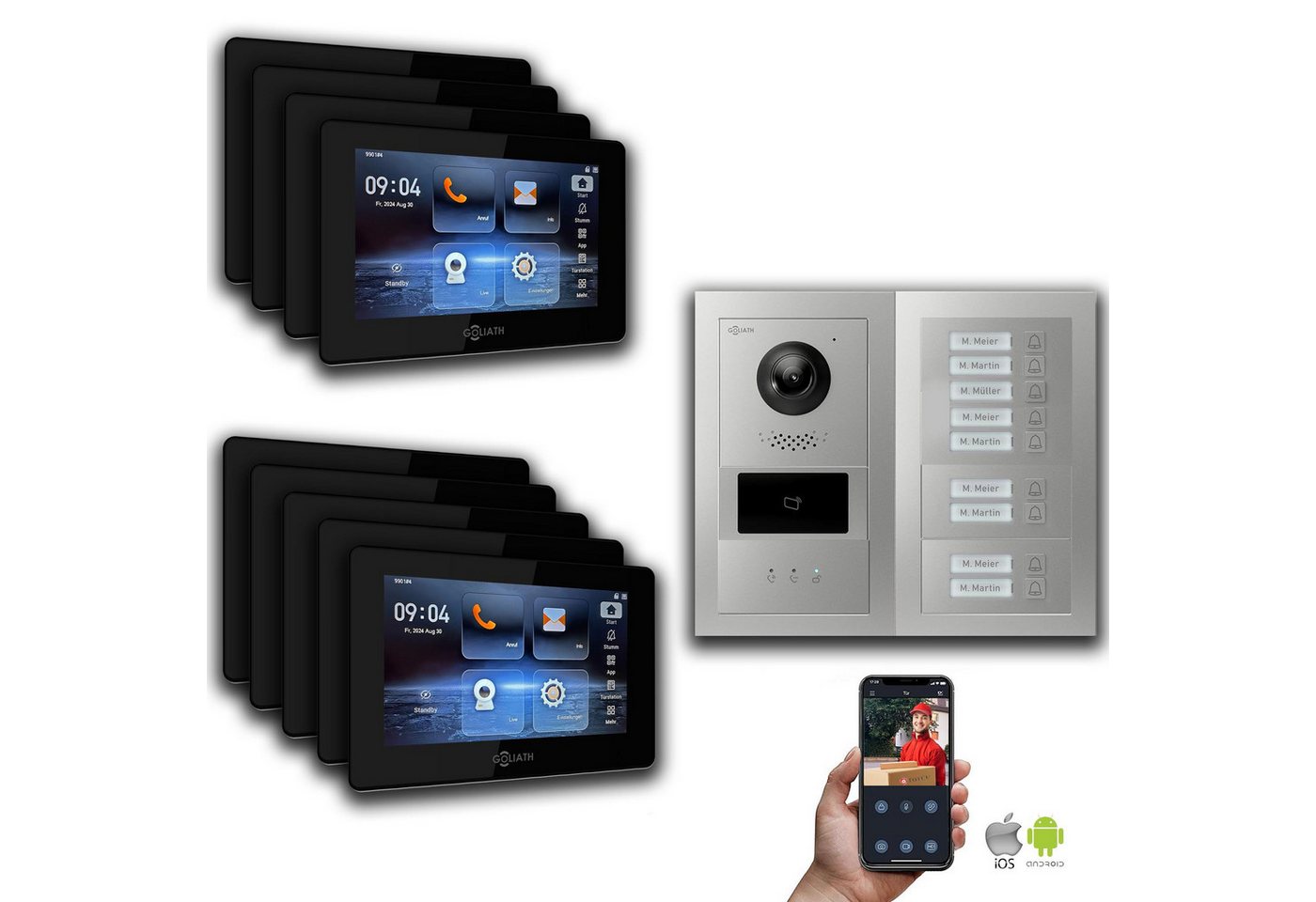 Goliath Intercom Video-Türsprechanlage Goliath 2-Draht BUS Video Türsprechanlage: 9 Familienhaus, RFID, Anzei (Privat oder Gewerblich) von Goliath Intercom