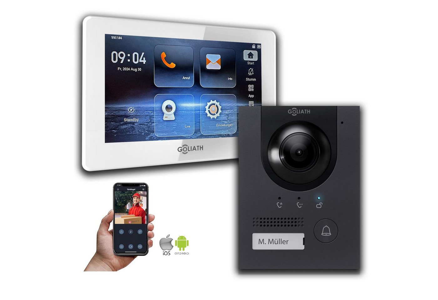 Goliath Intercom Video-Türsprechanlage Goliath 2-Draht Video Gegensprechanlage mit Kamera Anthrazit (Privat oder Gewerblich) von Goliath Intercom