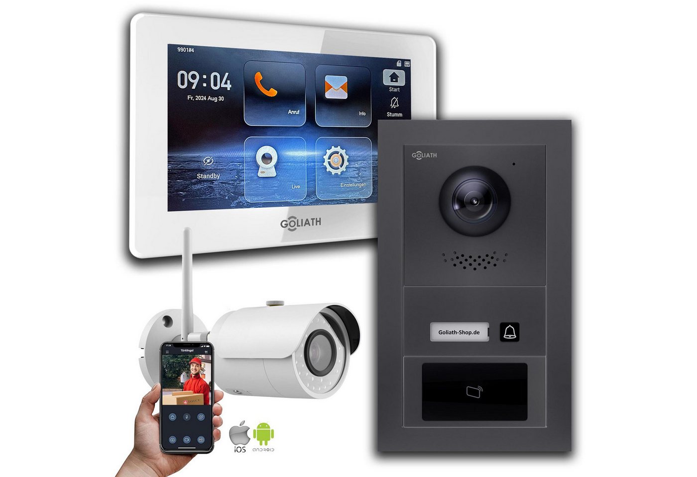 Goliath Intercom Video-Türsprechanlage Goliath 2-Draht Video Türklingel: 7-Zoll 1 Monitor, RFID, Anthrazit, W (Privat oder Gewerblich) von Goliath Intercom