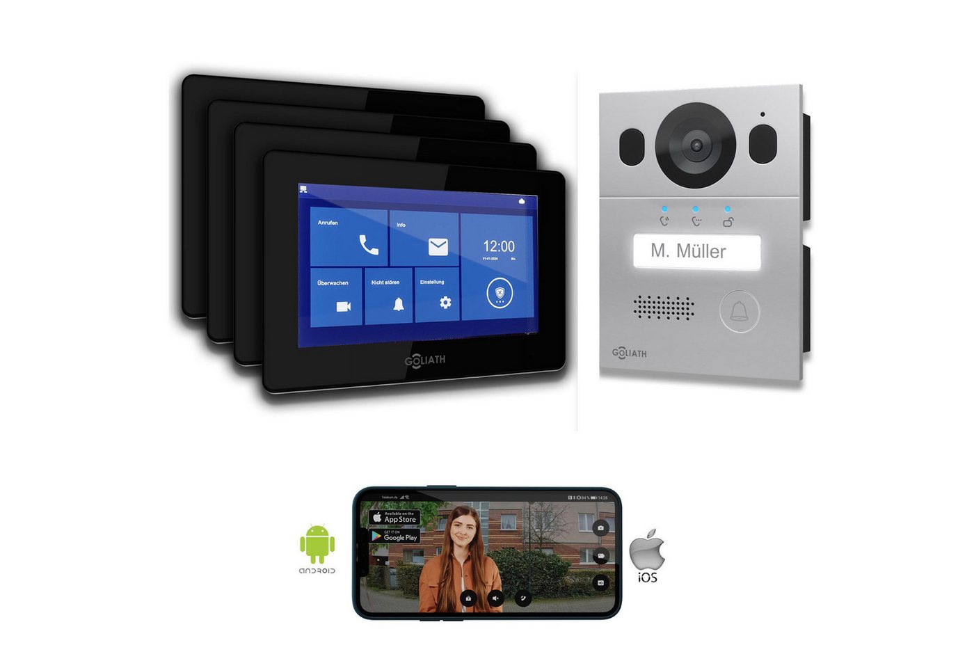 Goliath Intercom Video-Türsprechanlage Goliath Basic Line 2-Draht Video Türsprechanlage Schwarz/Silber (Privat oder Gewerblich) von Goliath Intercom