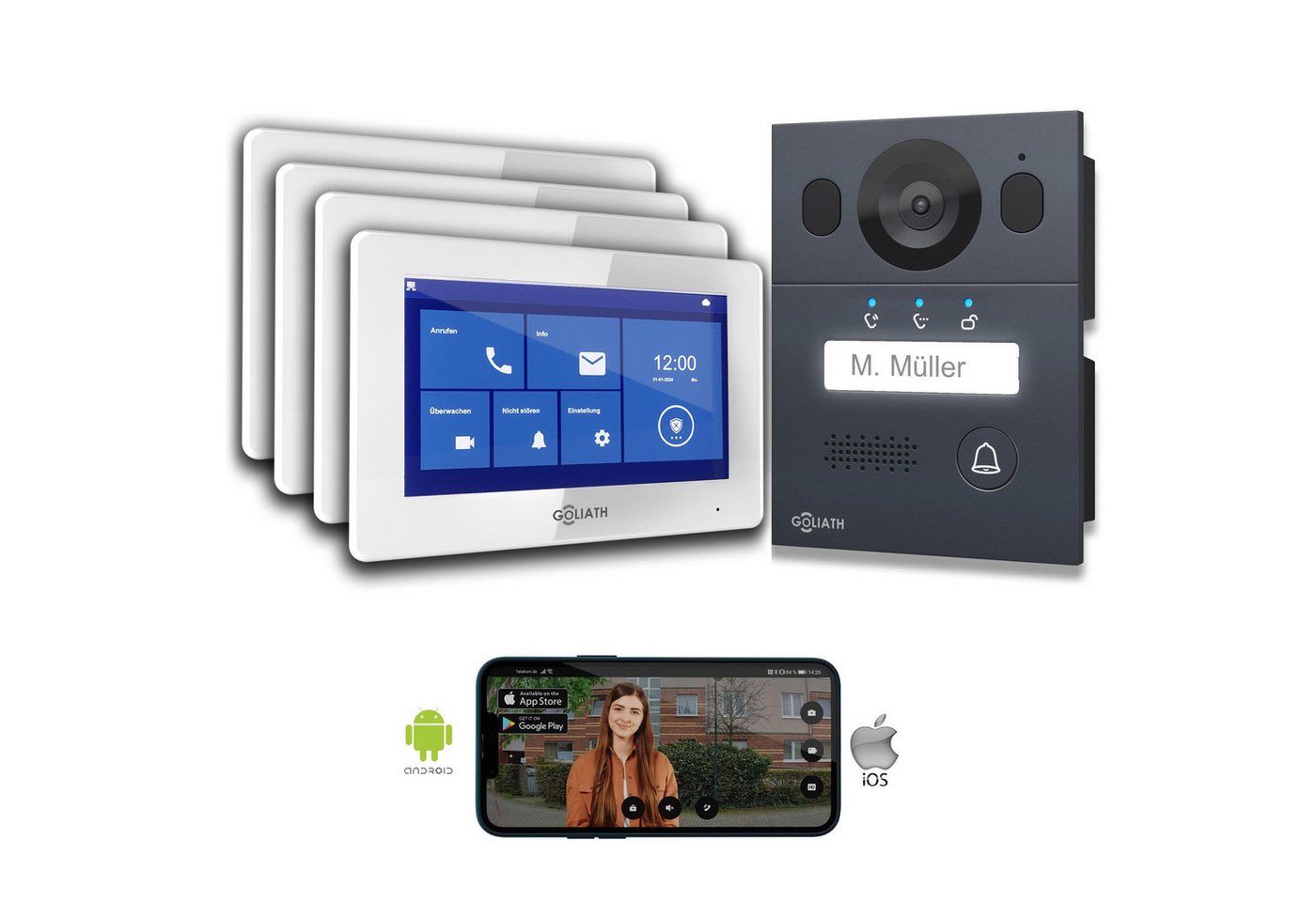 Goliath Intercom Video-Türsprechanlage Goliath Basic Line 2-Draht Video Türsprechanlage Weiß/Anthrazit (Privat oder Gewerblich) von Goliath Intercom