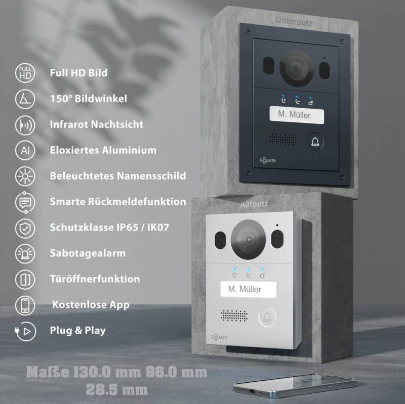 Goliath Intercom Video-Türsprechanlage Goliath Basic Line Türklingel Silber / Anthrazit (Privat oder Gewerblich, Anthrazit) von Goliath Intercom