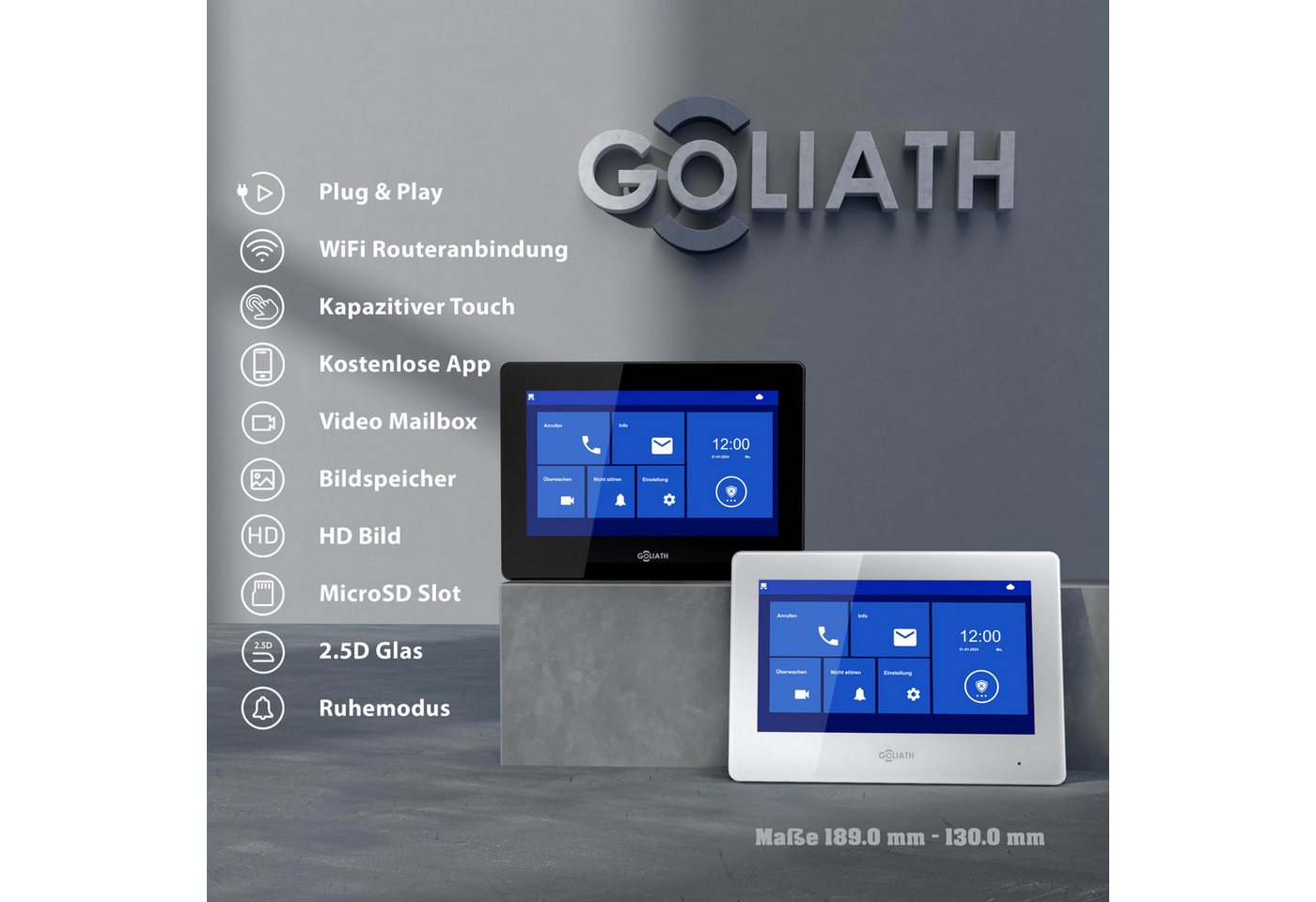 Goliath Intercom Video-Türsprechanlage Goliath Basic Line Türsprechanlage Monitor Schwarz/Weiß (Privat oder Gewerblich) von Goliath Intercom