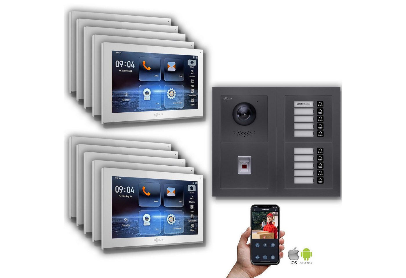 Goliath Intercom Video-Türsprechanlage Goliath IP Video Türsprechanlage 10-Familienhaus Fingerprint Anthrazit (Privat oder Gewerblich) von Goliath Intercom