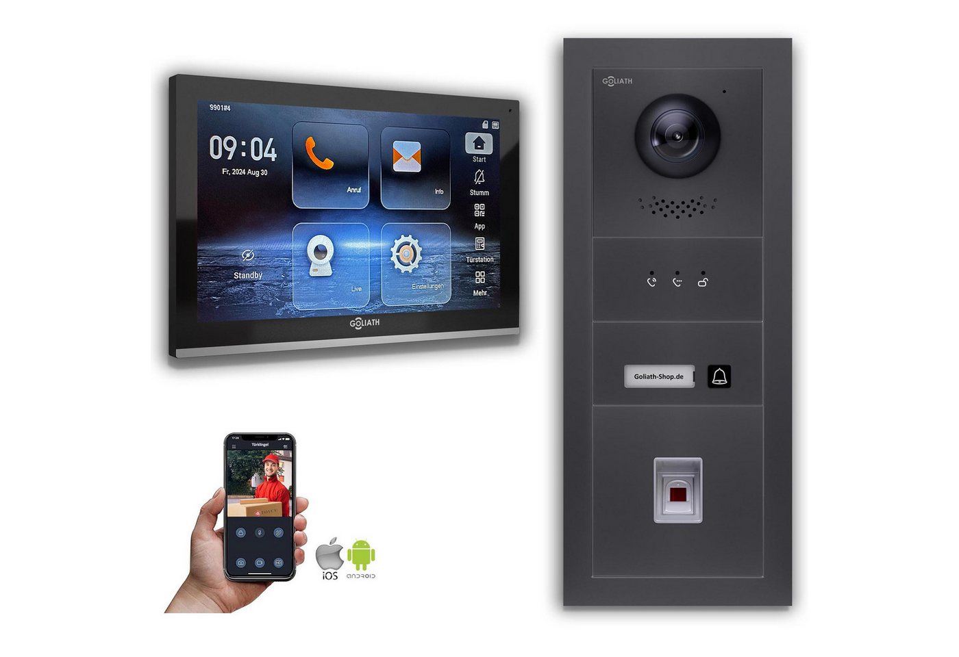 Goliath Intercom Video-Türsprechanlage Goliath IP Video Türsprechanlage mit Kamera 10-Zoll Fingerprint Anzeig (Privat oder Gewerblich) von Goliath Intercom