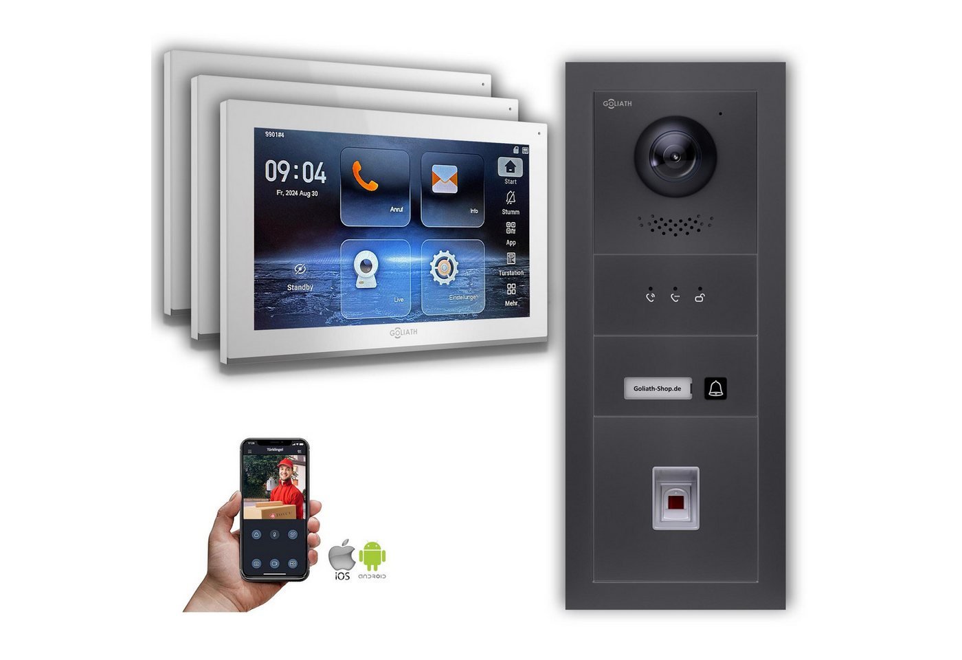 Goliath Intercom Video-Türsprechanlage Goliath IP Video Türsprechanlage mit Kamera 10-Zoll Fingerprint Anzeig (Privat oder Gewerblich) von Goliath Intercom