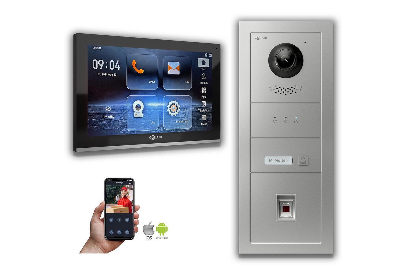 Goliath Intercom Video-Türsprechanlage Goliath IP Video Türsprechanlage mit Kamera 10-Zoll Fingerprint Anzeig (Privat oder Gewerblich) von Goliath Intercom