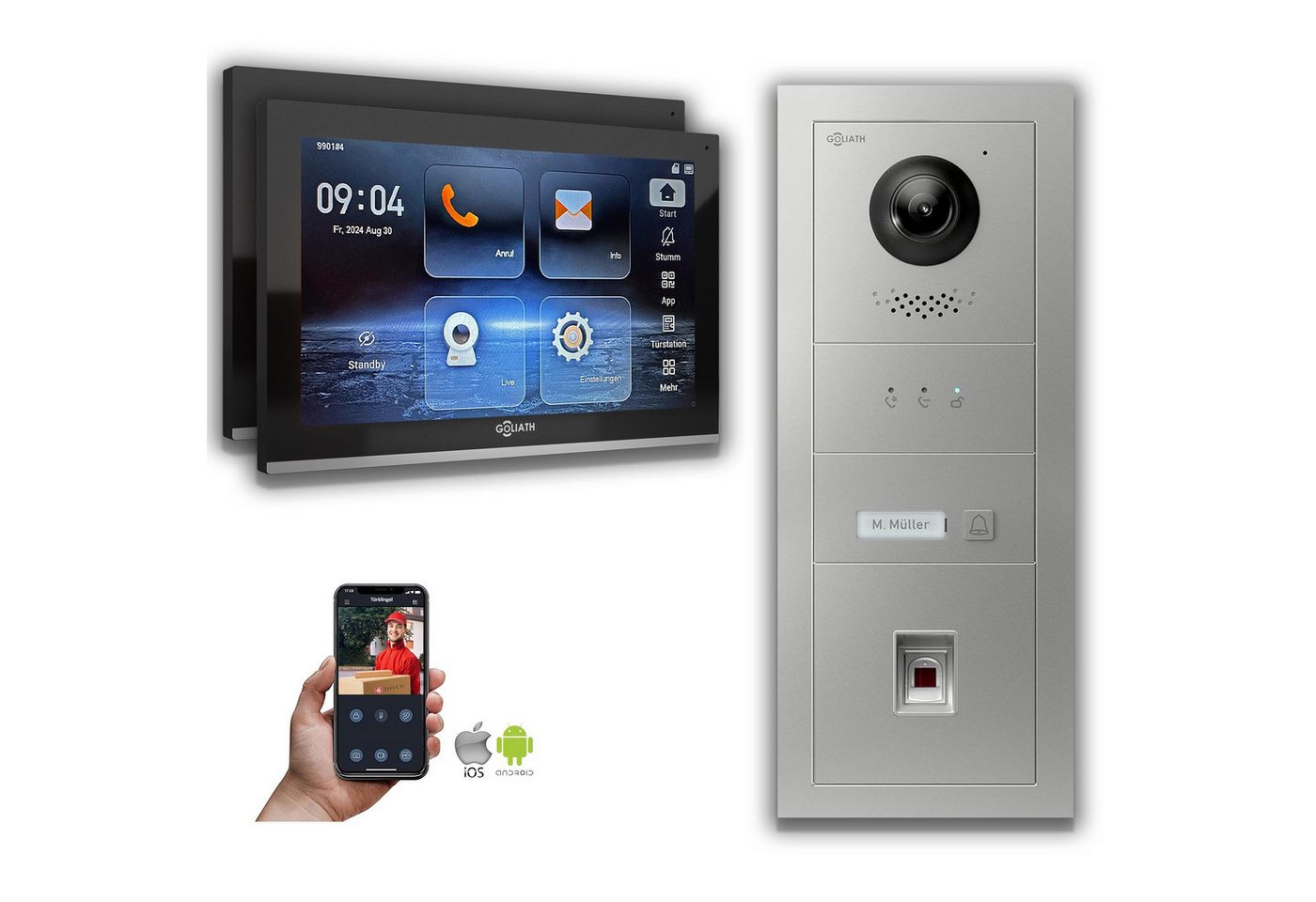 Goliath Intercom Video-Türsprechanlage Goliath IP Video Türsprechanlage mit Kamera 10-Zoll Fingerprint Anzeig (Privat oder Gewerblich) von Goliath Intercom