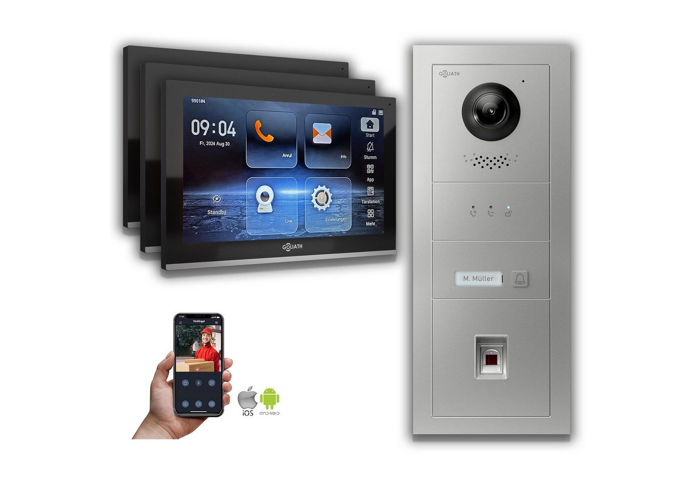 Goliath Intercom Video-Türsprechanlage Goliath IP Video Türsprechanlage mit Kamera 10-Zoll Fingerprint Anzeig (Privat oder Gewerblich) von Goliath Intercom