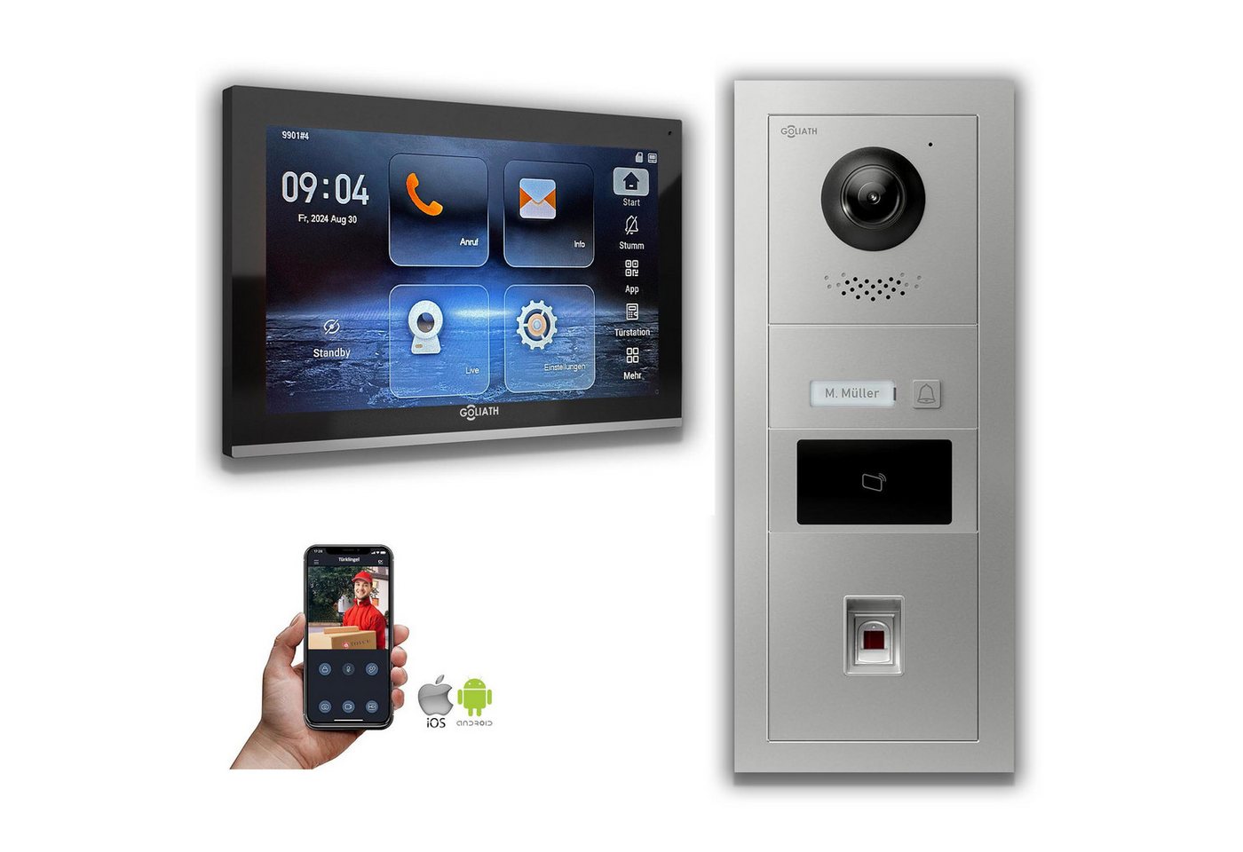 Goliath Intercom Video-Türsprechanlage Goliath IP Video Türsprechanlage mit Kamera 10-Zoll Fingerprint RFID S (Privat oder Gewerblich) von Goliath Intercom