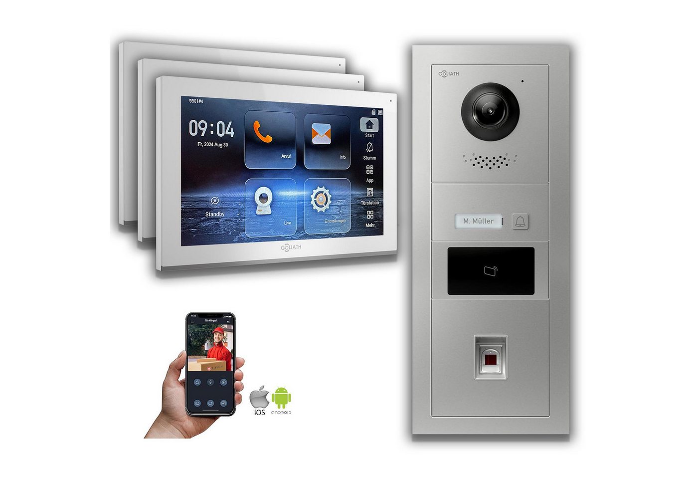 Goliath Intercom Video-Türsprechanlage Goliath IP Video Türsprechanlage mit Kamera 10-Zoll Fingerprint RFID S (Privat oder Gewerblich) von Goliath Intercom