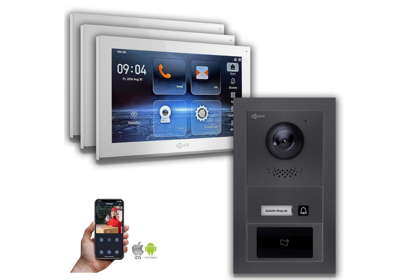 Goliath Intercom Video-Türsprechanlage Goliath IP Video Türsprechanlage mit Kamera 10-Zoll RFID Anthrazit (Privat oder Gewerblich) von Goliath Intercom