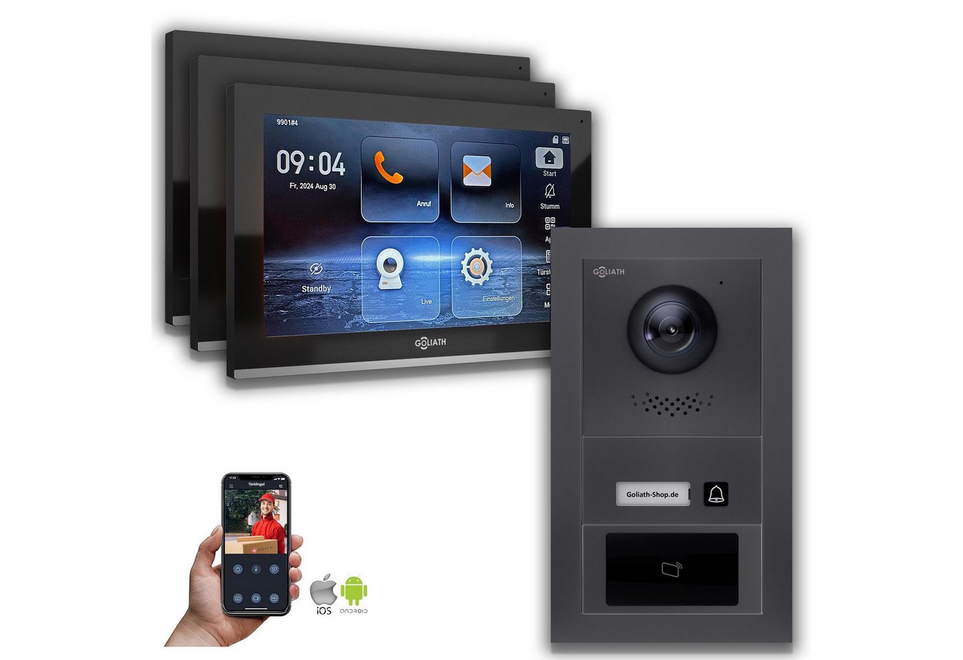 Goliath Intercom Video-Türsprechanlage Goliath IP Video Türsprechanlage mit Kamera 10-Zoll RFID Anthrazit (Privat oder Gewerblich) von Goliath Intercom