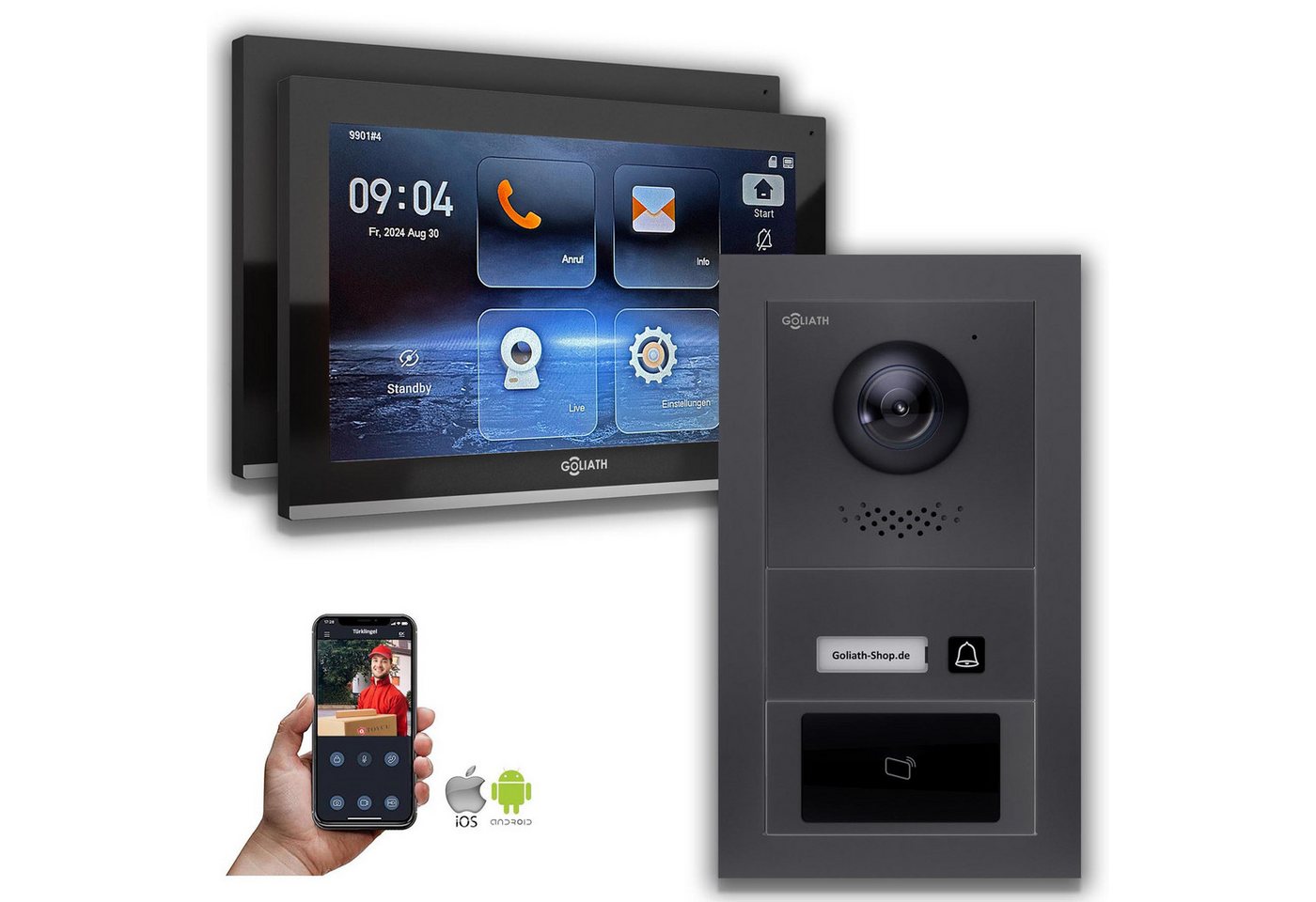 Goliath Intercom Video-Türsprechanlage Goliath IP Video Türsprechanlage mit Kamera 10-Zoll RFID Anthrazit (Privat oder Gewerblich) von Goliath Intercom