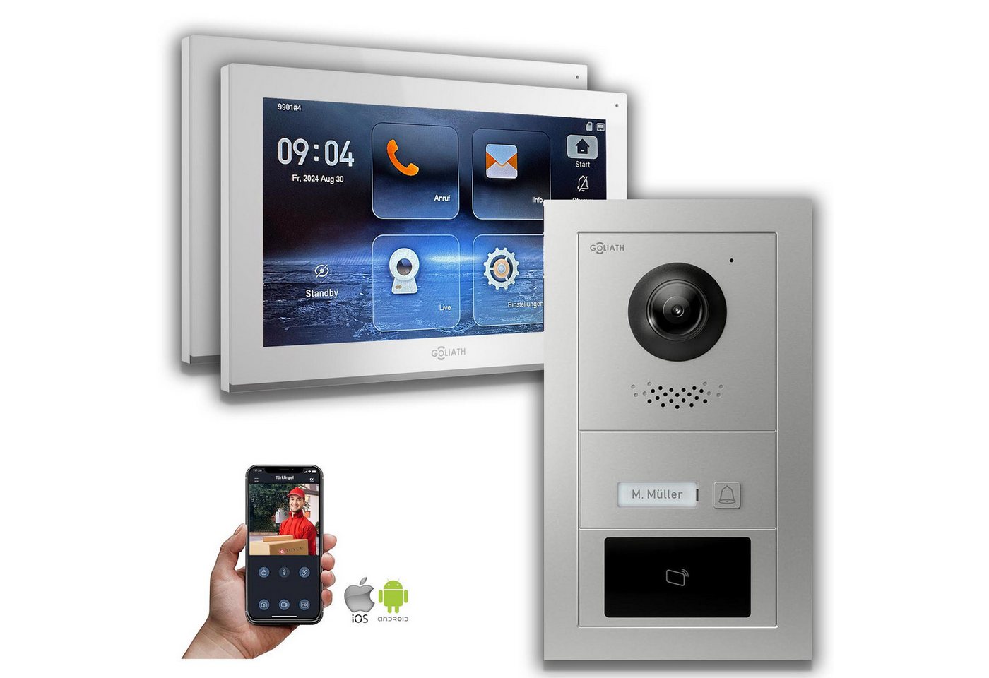 Goliath Intercom Video-Türsprechanlage Goliath IP Video Türsprechanlage mit Kamera 10-Zoll RFID Silber (Privat oder Gewerblich) von Goliath Intercom