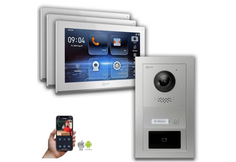 Goliath Intercom Video-Türsprechanlage Goliath IP Video Türsprechanlage mit Kamera 10-Zoll RFID Silber (Privat oder Gewerblich) von Goliath Intercom