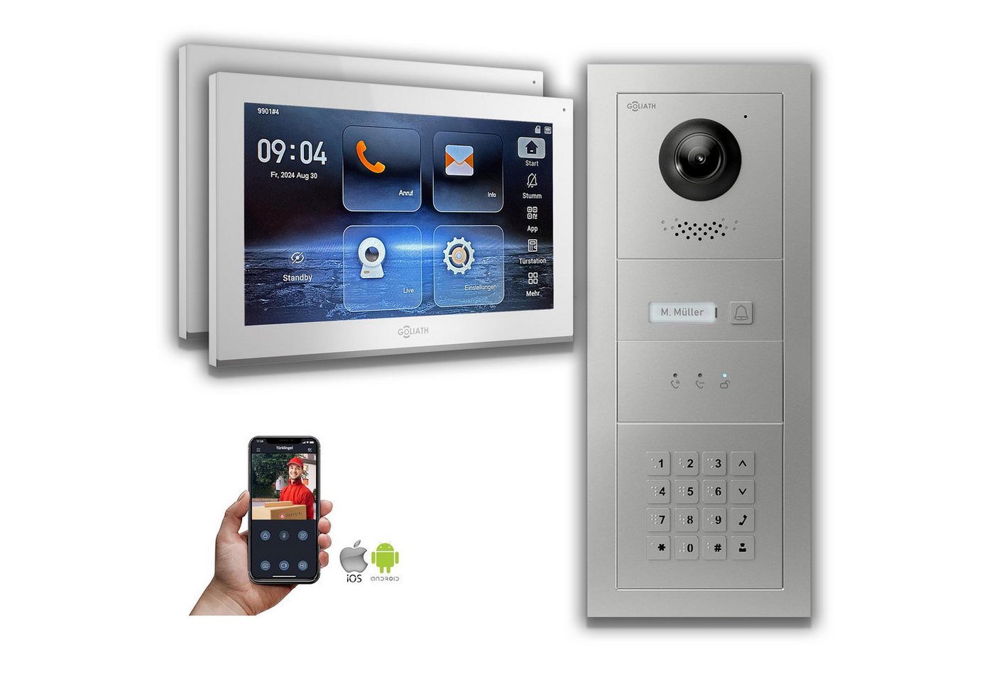 Goliath Intercom Video-Türsprechanlage Goliath IP Video Türsprechanlage mit Kamera 10-Zoll Zahlencode Anzeige (Privat oder Gewerblich) von Goliath Intercom