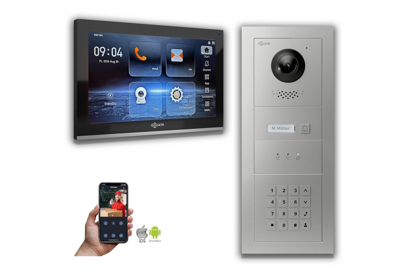 Goliath Intercom Video-Türsprechanlage Goliath IP Video Türsprechanlage mit Kamera 10-Zoll Zahlencode Anzeige (Privat oder Gewerblich) von Goliath Intercom