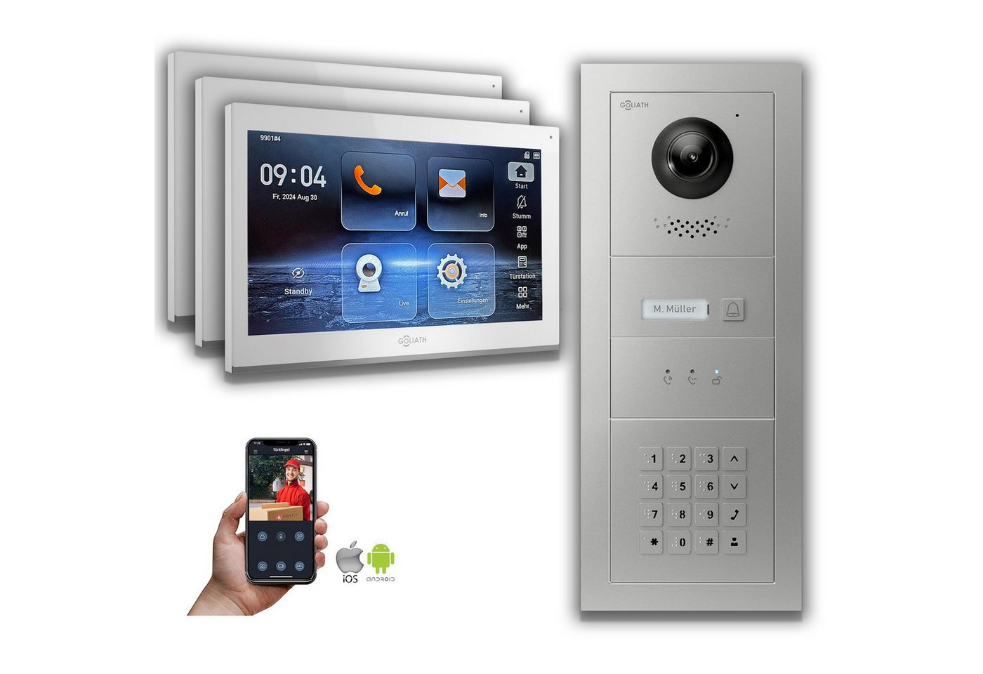 Goliath Intercom Video-Türsprechanlage Goliath IP Video Türsprechanlage mit Kamera 10-Zoll Zahlencode Anzeige (Privat oder Gewerblich) von Goliath Intercom