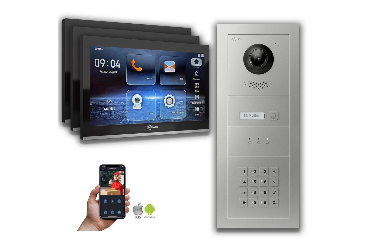 Goliath Intercom Video-Türsprechanlage Goliath IP Video Türsprechanlage mit Kamera 10-Zoll Zahlencode Anzeige (Privat oder Gewerblich) von Goliath Intercom
