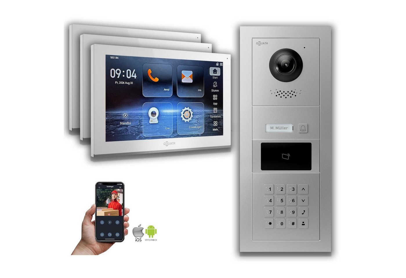 Goliath Intercom Video-Türsprechanlage Goliath IP Video Türsprechanlage mit Kamera 10-Zoll Zahlencode RFID Si (Privat oder Gewerblich) von Goliath Intercom