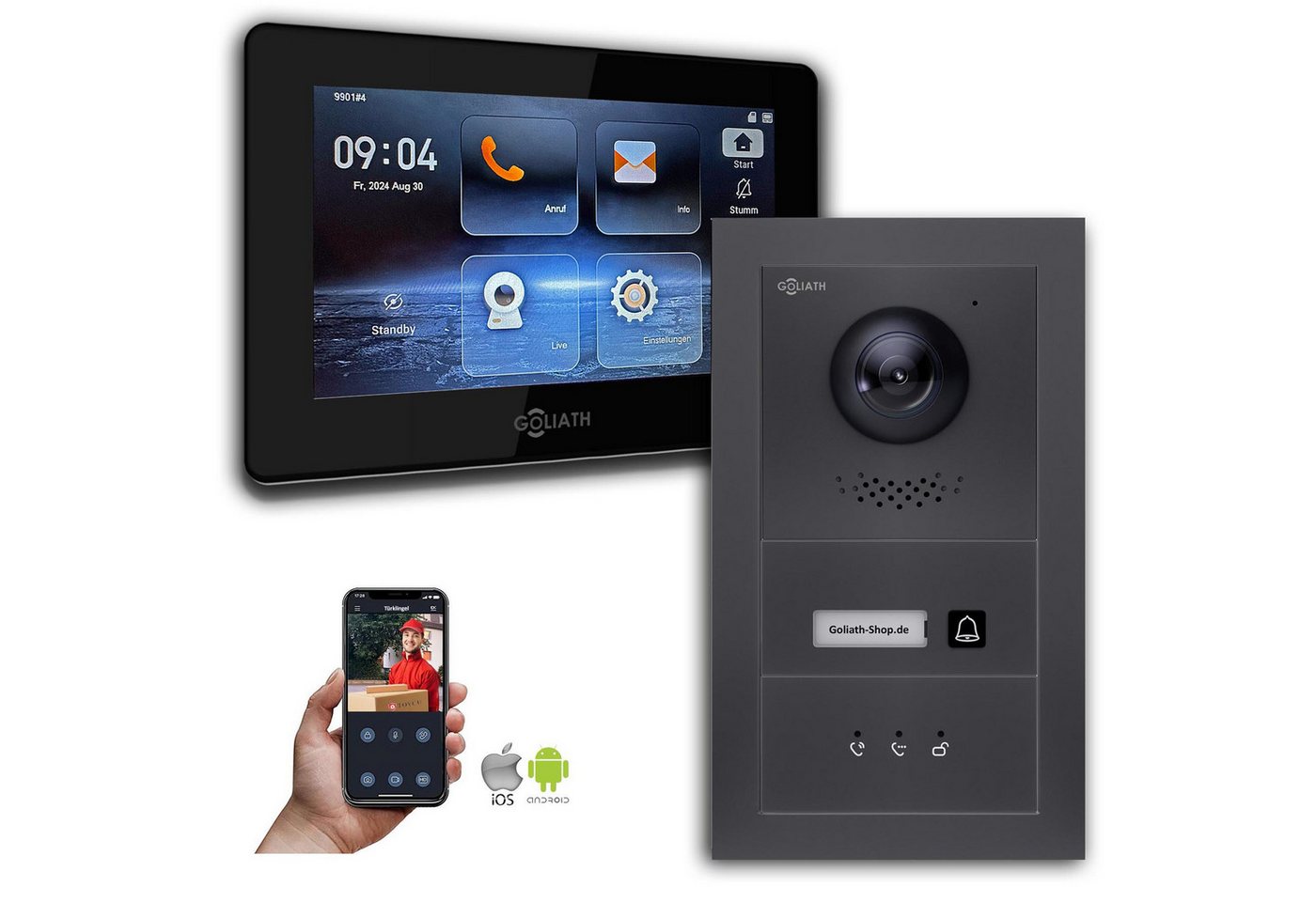 Goliath Intercom Video-Türsprechanlage Goliath IP Video Türsprechanlage mit Kamera 7-Zoll Anthrazit (Privat oder Gewerblich) von Goliath Intercom