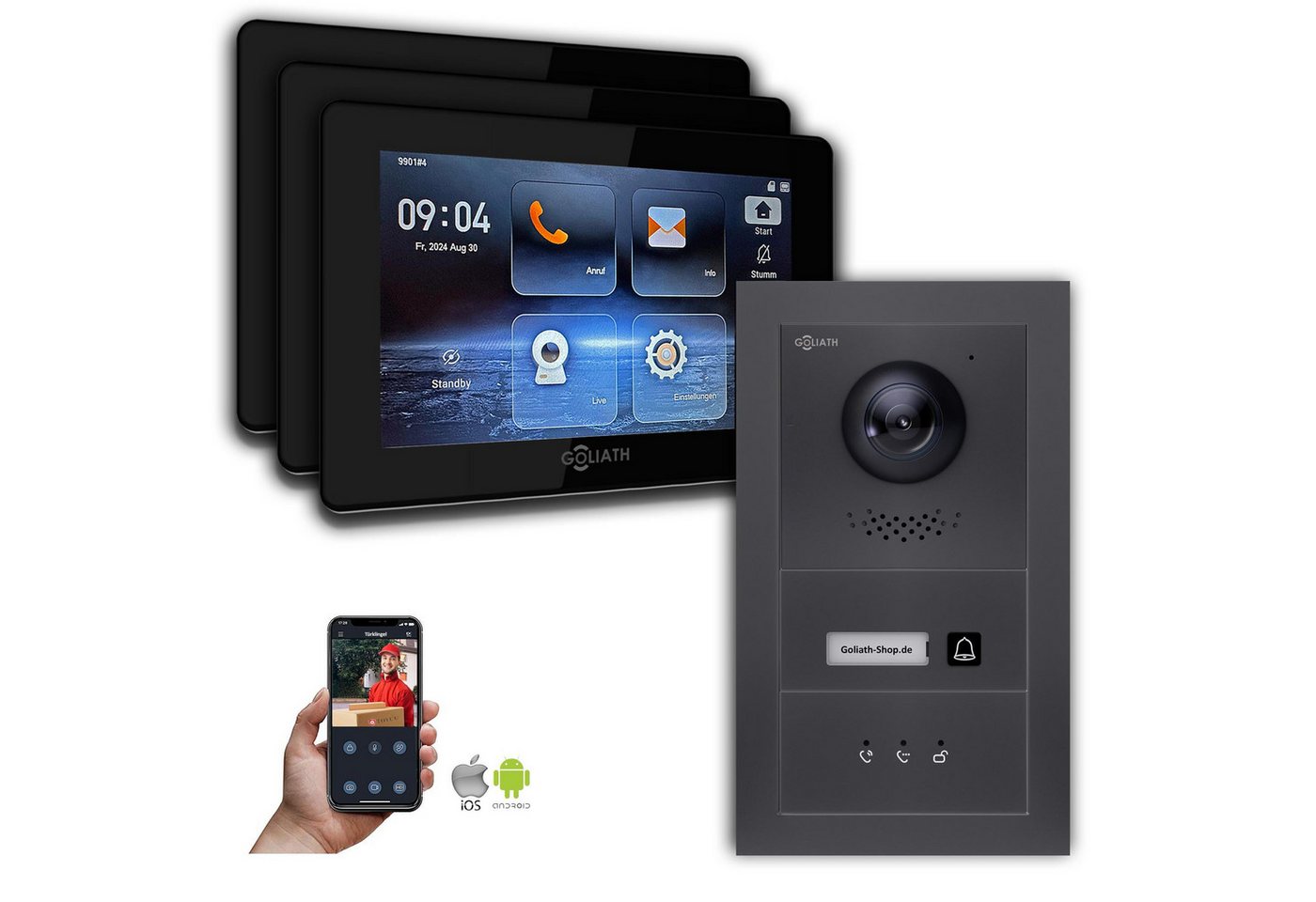 Goliath Intercom Video-Türsprechanlage Goliath IP Video Türsprechanlage mit Kamera 7-Zoll Anthrazit (Privat oder Gewerblich) von Goliath Intercom