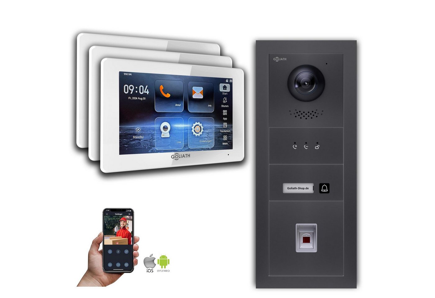 Goliath Intercom Video-Türsprechanlage Goliath IP Video Türsprechanlage mit Kamera 7-Zoll Fingerprint Anzeige (Privat oder Gewerblich) von Goliath Intercom