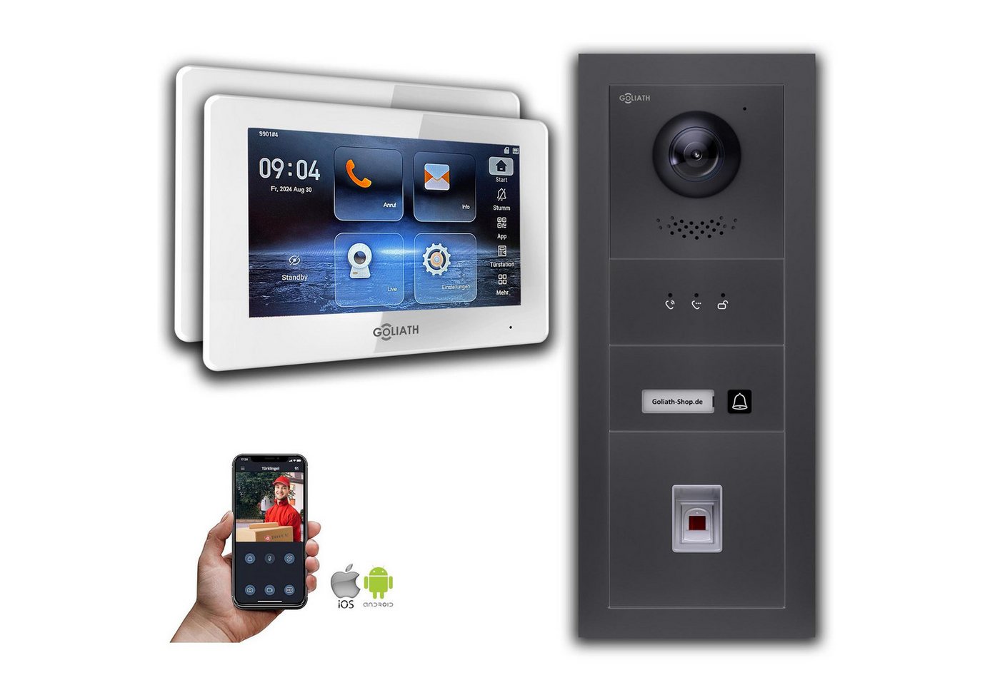Goliath Intercom Video-Türsprechanlage Goliath IP Video Türsprechanlage mit Kamera 7-Zoll Fingerprint Anzeige (Privat oder Gewerblich) von Goliath Intercom
