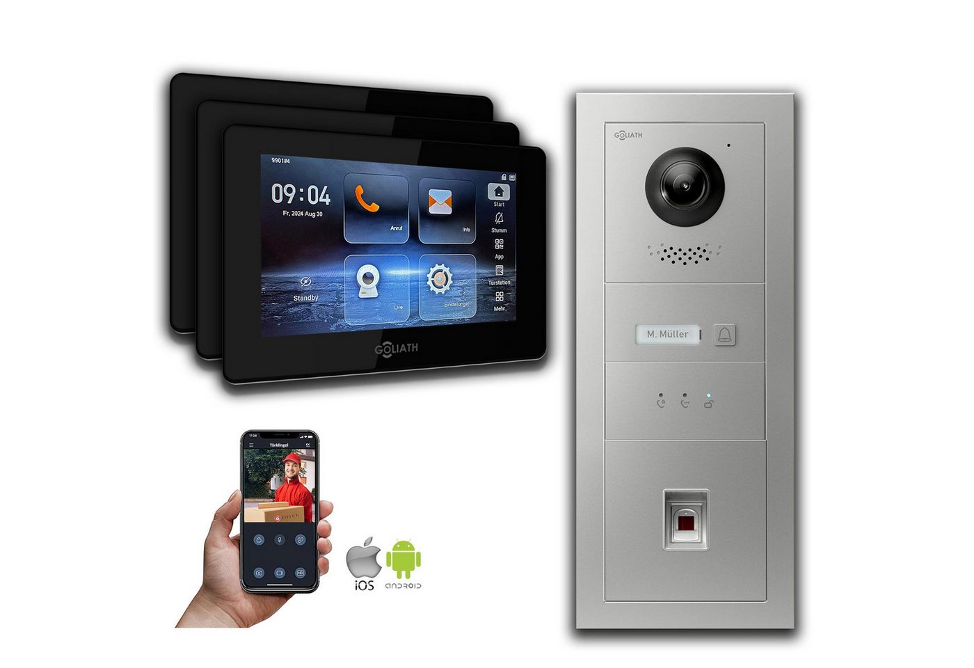 Goliath Intercom Video-Türsprechanlage Goliath IP Video Türsprechanlage mit Kamera 7-Zoll Fingerprint Anzeige (Privat oder Gewerblich) von Goliath Intercom