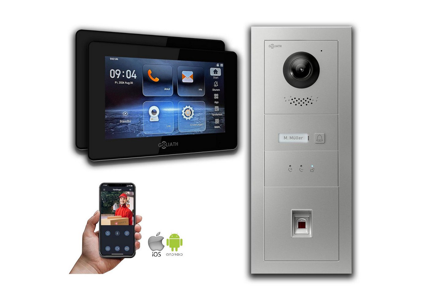 Goliath Intercom Video-Türsprechanlage Goliath IP Video Türsprechanlage mit Kamera 7-Zoll Fingerprint Anzeige (Privat oder Gewerblich) von Goliath Intercom
