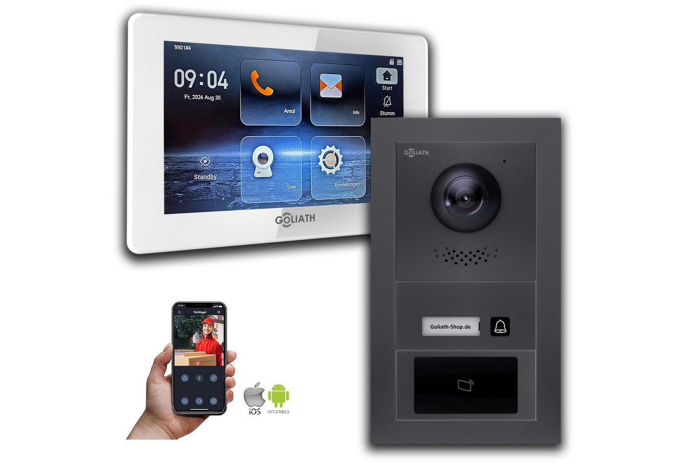 Goliath Intercom Video-Türsprechanlage Goliath IP Video Türsprechanlage mit Kamera 7-Zoll RFID Anthrazit (Privat oder Gewerblich) von Goliath Intercom