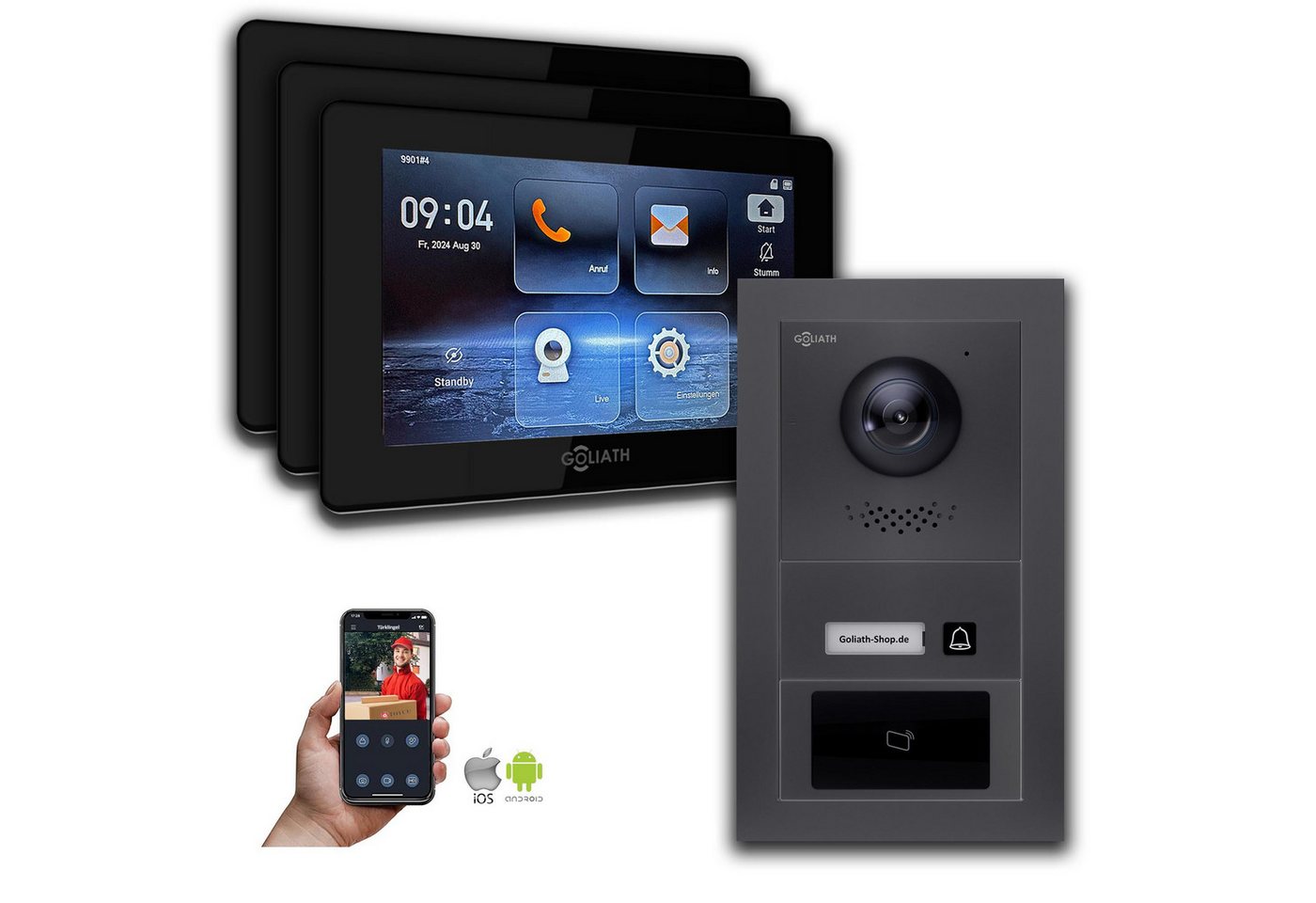 Goliath Intercom Video-Türsprechanlage Goliath IP Video Türsprechanlage mit Kamera 7-Zoll RFID Anthrazit (Privat oder Gewerblich) von Goliath Intercom