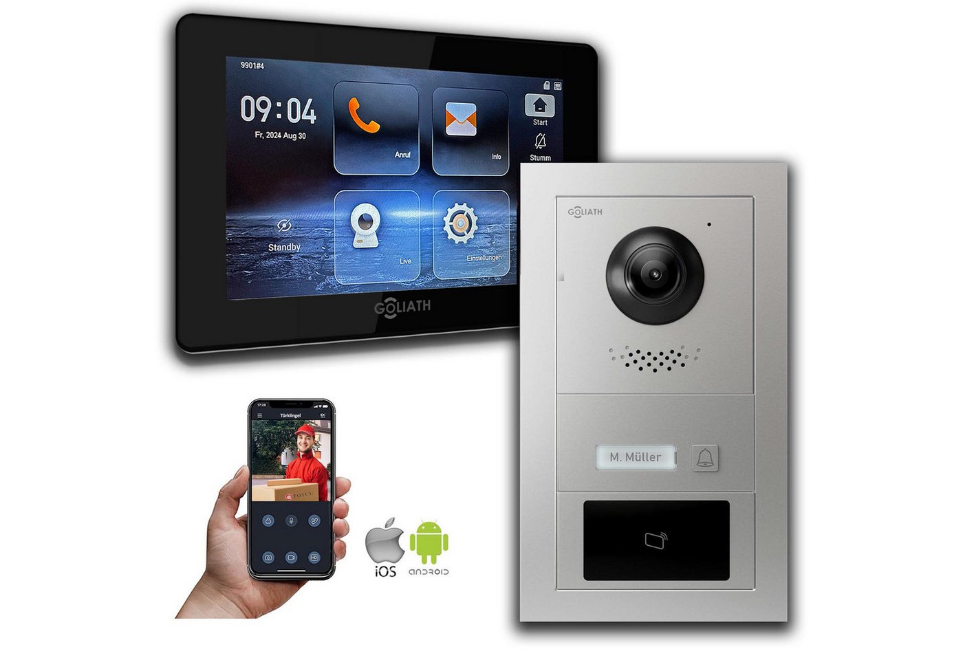 Goliath Intercom Video-Türsprechanlage Goliath IP Video Türsprechanlage mit Kamera 7-Zoll RFID Silber (Privat oder Gewerblich) von Goliath Intercom
