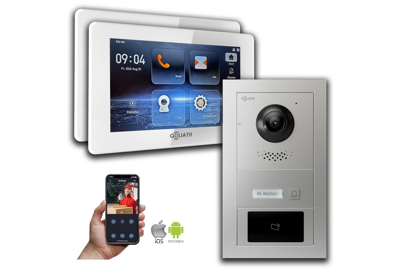 Goliath Intercom Video-Türsprechanlage Goliath IP Video Türsprechanlage mit Kamera 7-Zoll RFID Silber (Privat oder Gewerblich) von Goliath Intercom
